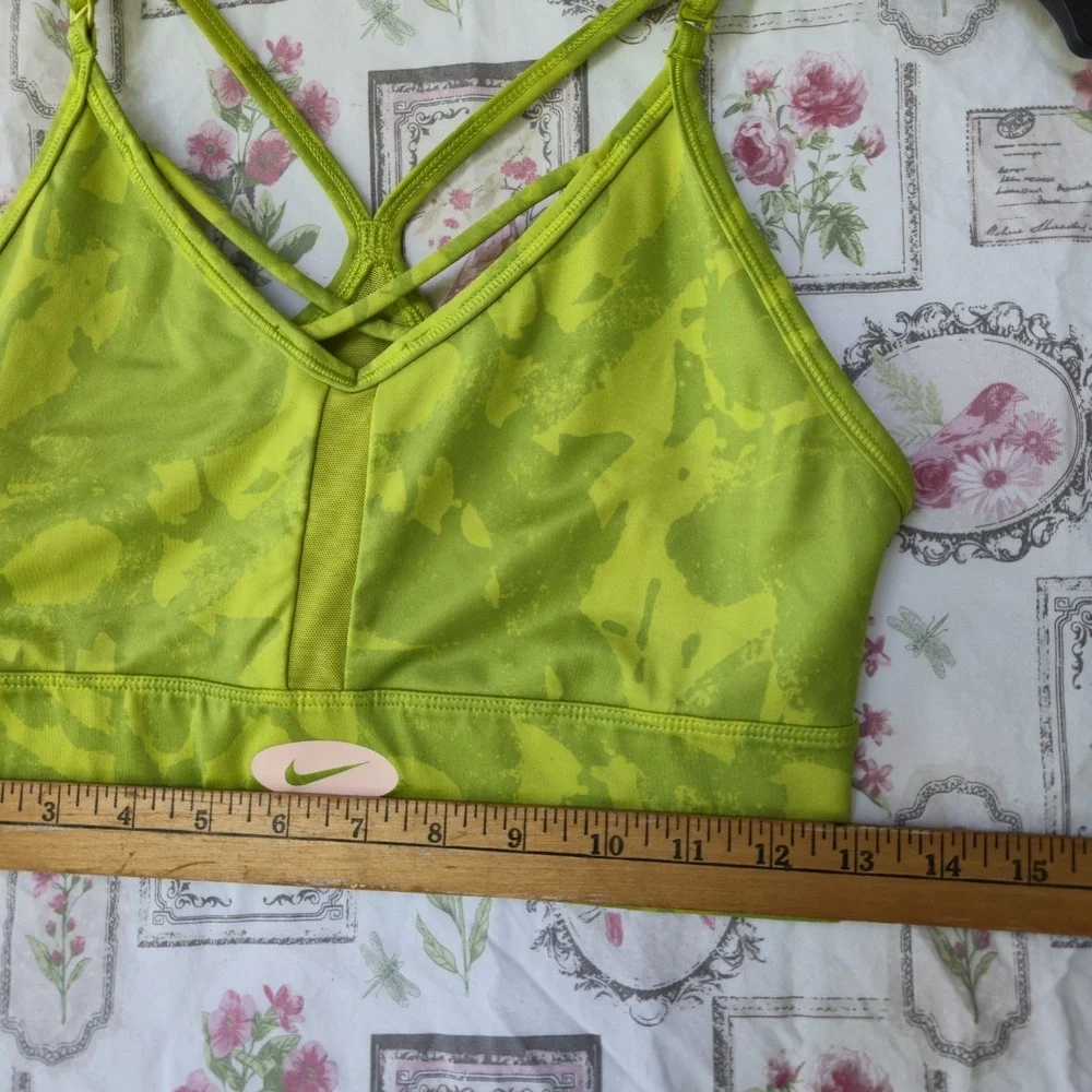 Nike Women's Dri-FIT Indy Icon Clash Sports Bra Light Support Green Print Medium